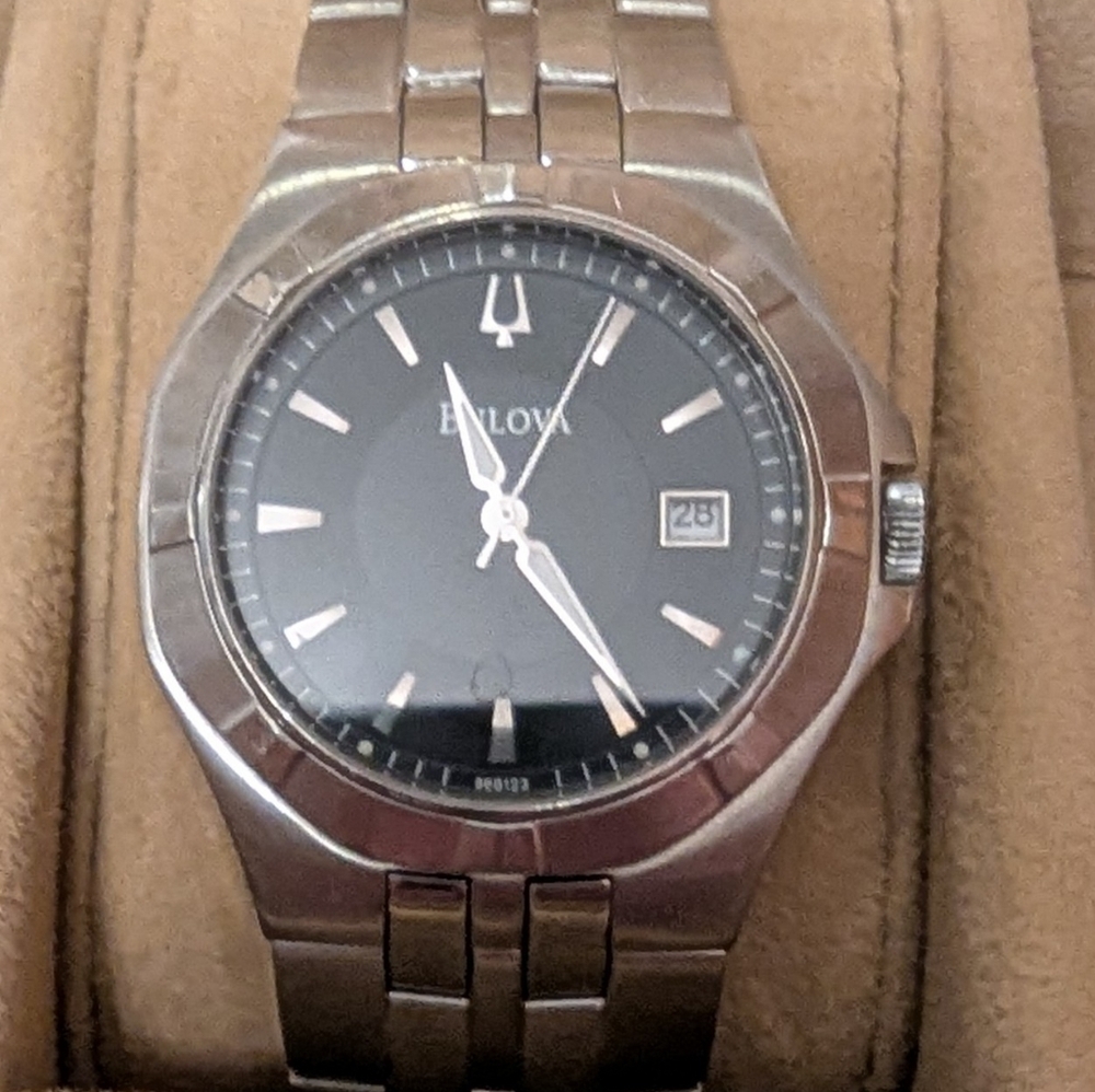 Bulova Stainless Steel Watch with Black Dial